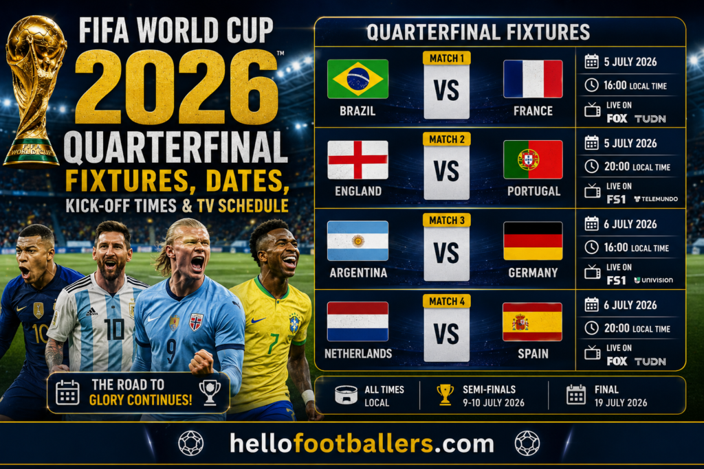 Quarterfinal Fixtures, Dates, Kick-off Times & TV Schedule