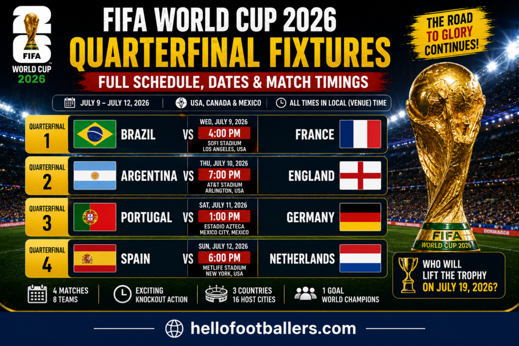 FIFA World Cup 2026 Quarterfinal Fixtures: Full Schedule, Dates & Match Timings