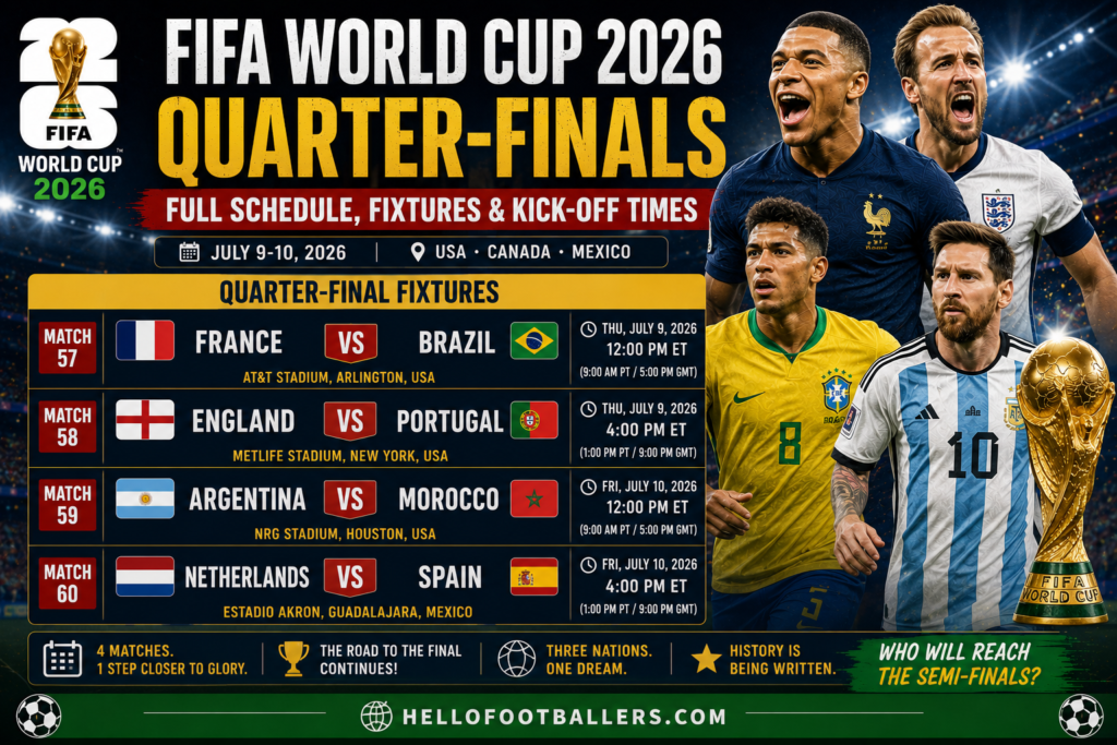 FIFA World Cup 2026 Quarter-Finals: Full Schedule, Fixtures & Kick-Off Times