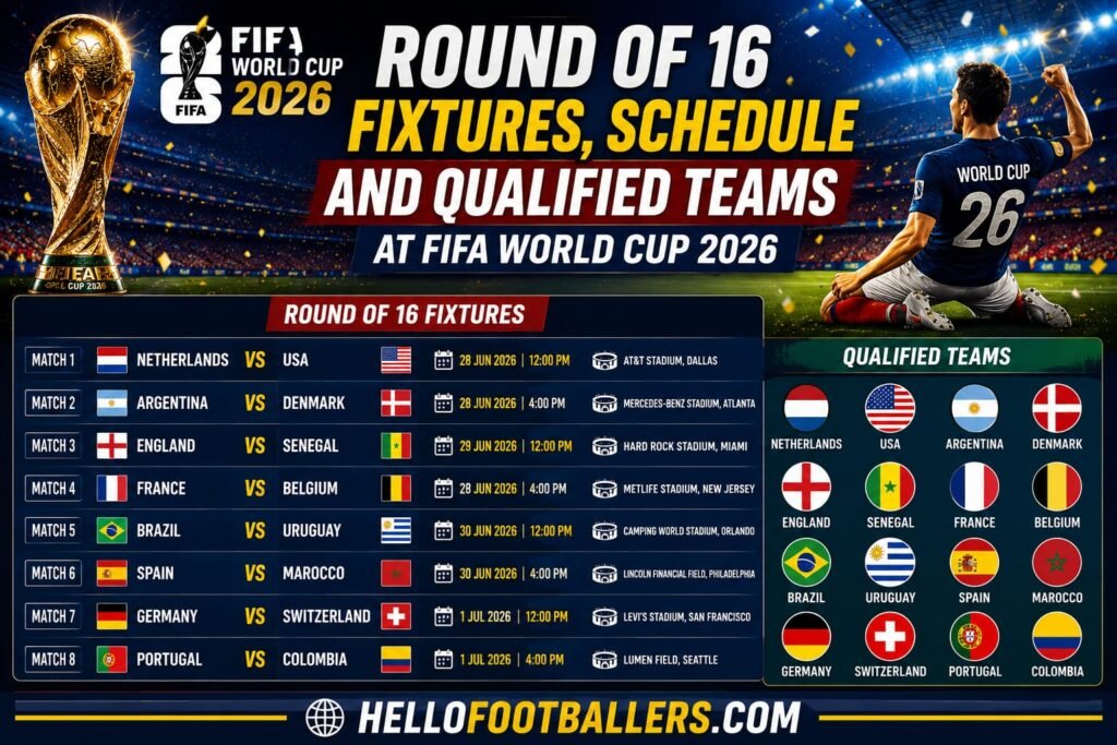 Round of 16 Fixtures, Schedule and Qualified Teams at FIFA World Cup 2026